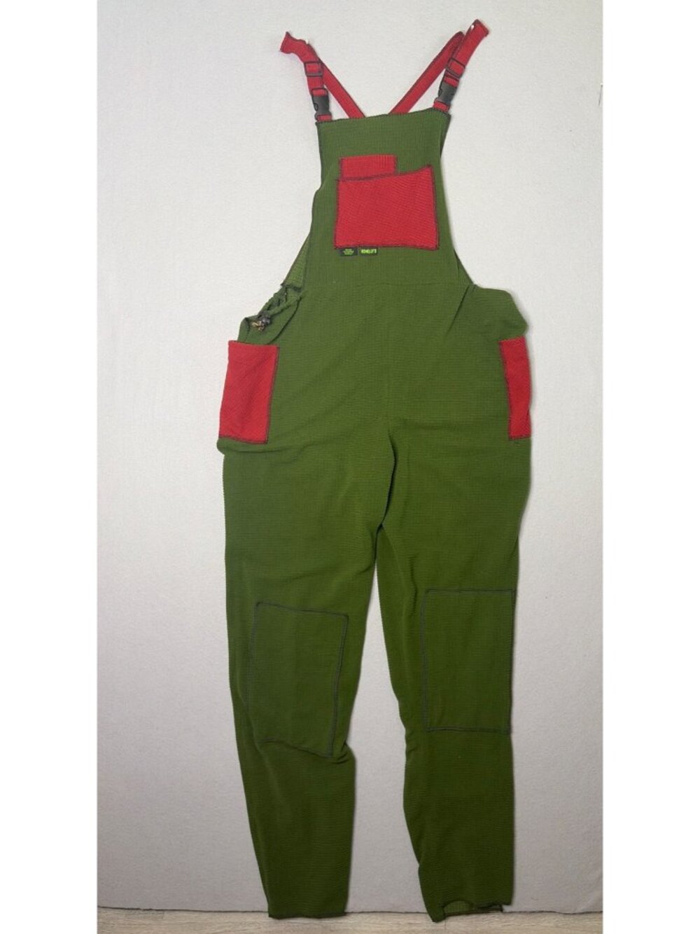 Melanzana ReMelly'd Fleece Bib Overalls OS Upcycled Color Block Olive Red